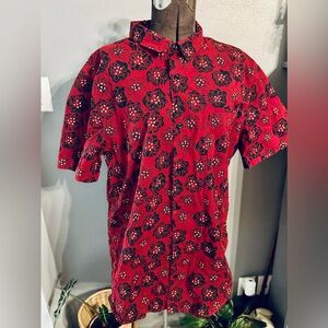 BP Nordstrom Mens Red Floral Short Sleeve‎ Button Down Shirt Medium XX7502